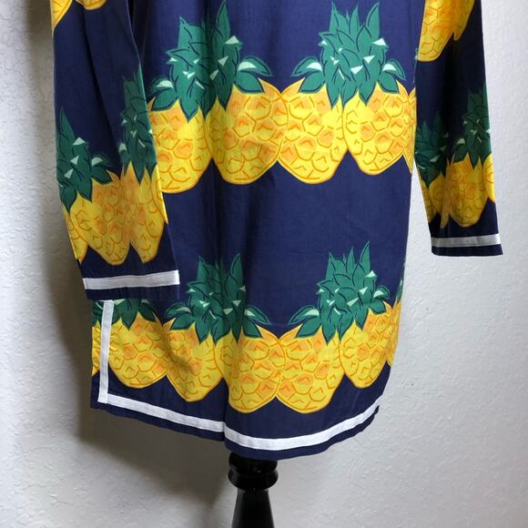 Tracy Negoshian Abby Pineapple Stripes navy yellow tunic top size Medium NWT - Picture 11 of 13